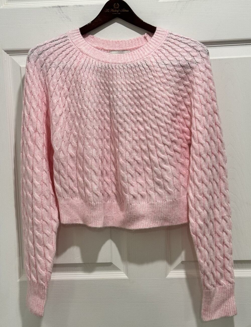 Sincerely Jules Sz Medium Pink Women’s Sweater Cable Knit Cropped Crew Neck NEW